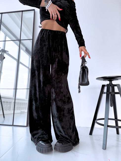 Velvet set top + pants "PINECONE" - BLACK